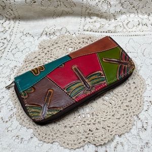 LEATHER Dragonfly WALLET BILLFOLD Zipper Closure Money Organizer New